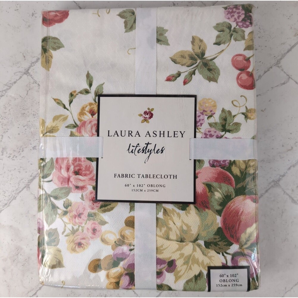 Laura Ashley Lifestyles Fruit Blossom Fabric Tablecloth 60"x120" Floral